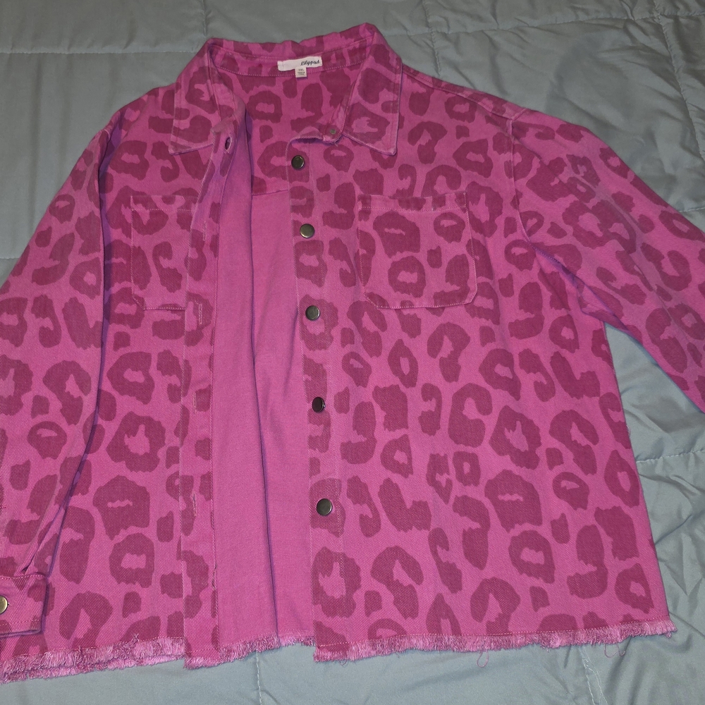 Pink Leopard Print Denim Jacket